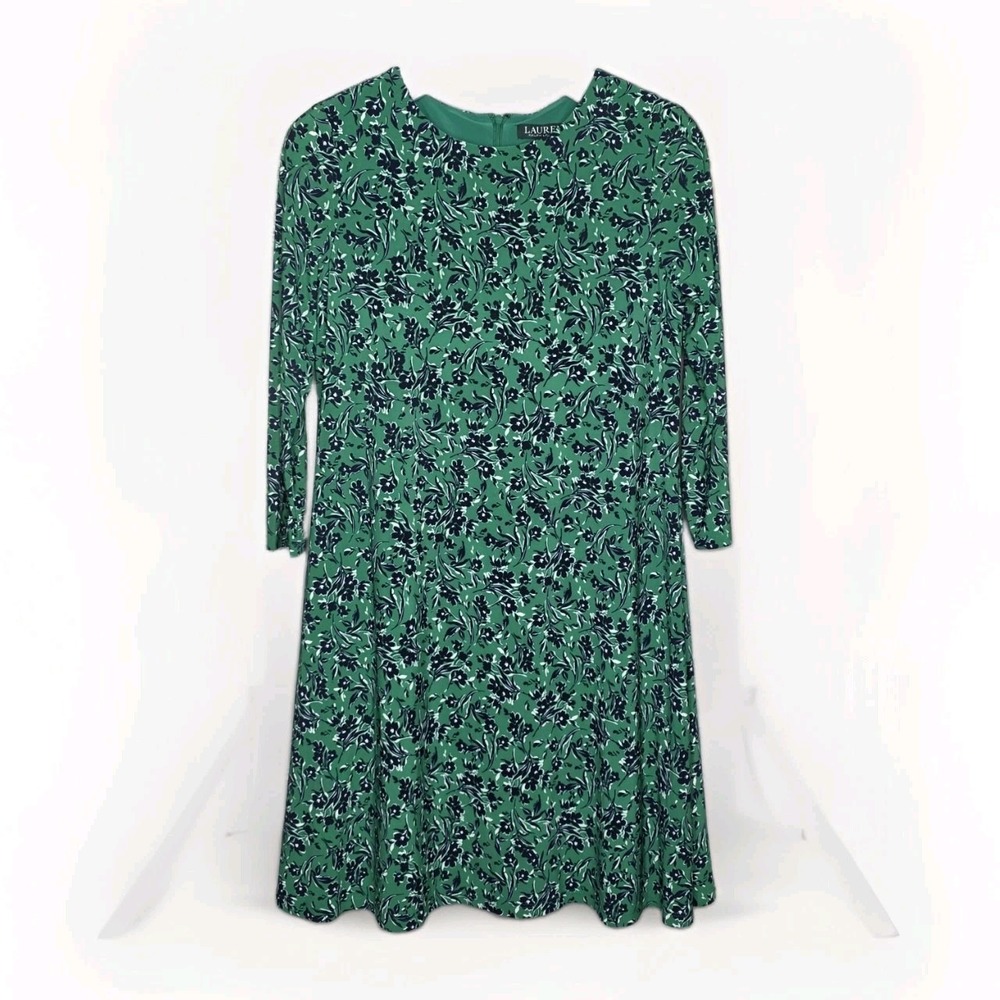 Ralph Lauren Emerald Navy Green Floral Shift Dress Sz 4 Preppy Classic
